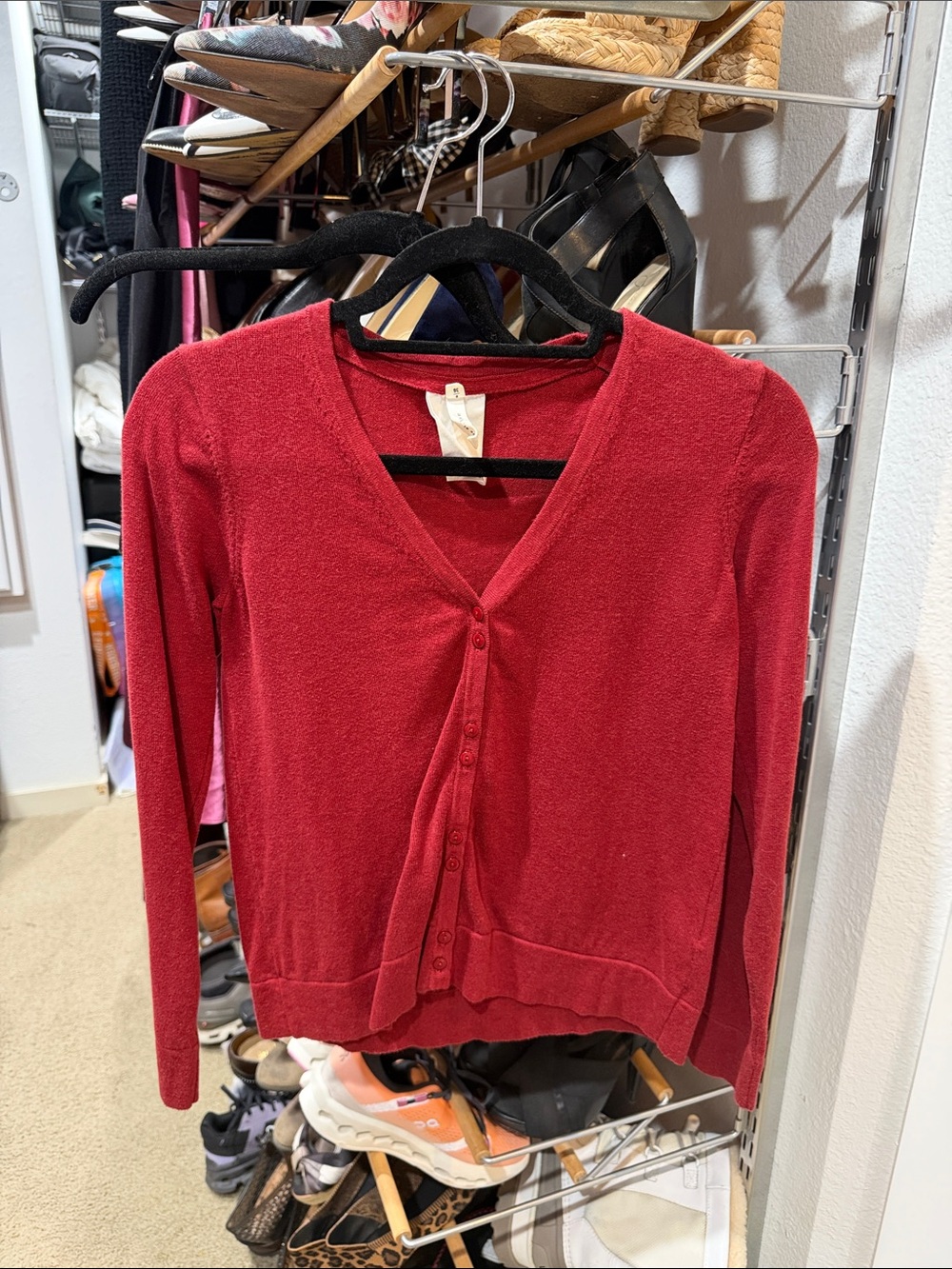 Women’s Red V-Neck Button Front Cardigan Sweater